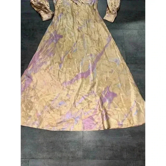 NEW Polo Ralph Lauren Rily 100% Silk Tie Collar Maxi Dress Peach Dye Size 2 - Picture 3 of 8